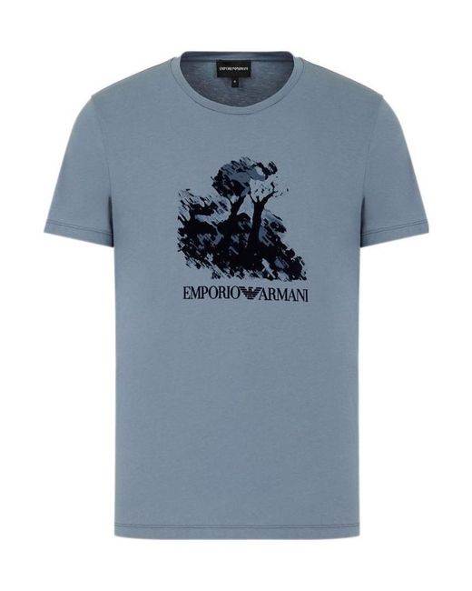 Emporio Armani Blue Printed T-Shirt With Round Neck for men