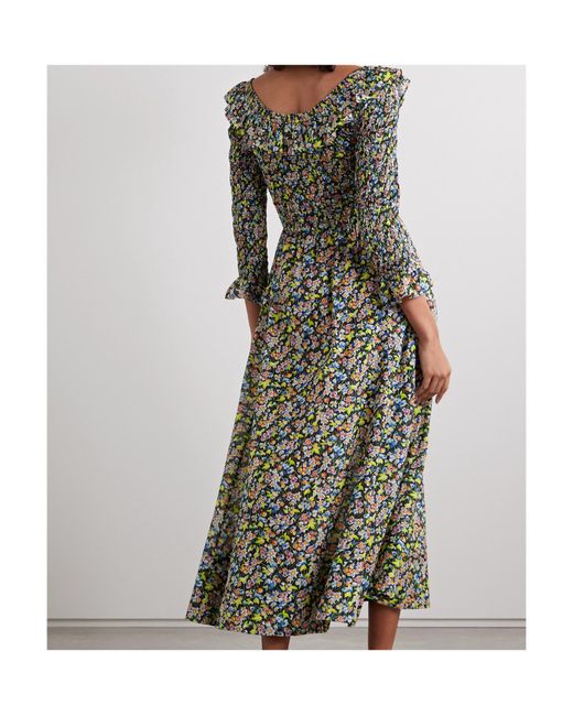 Doen Green Ruffled Floral Print Midi Dress