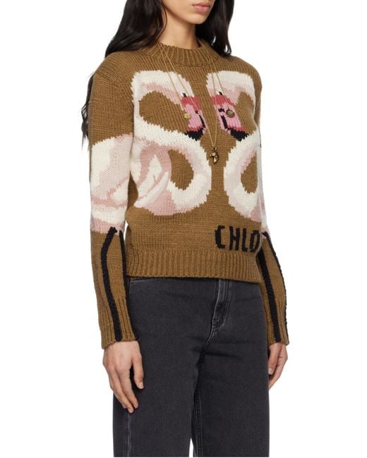 Chloé Brown Intarsia-Knit Sweater