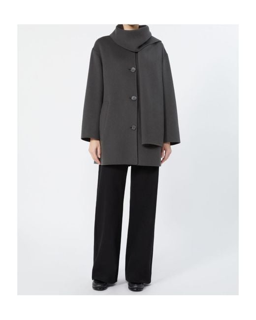 Max Mara Gray Short Wool Coat With Scarf