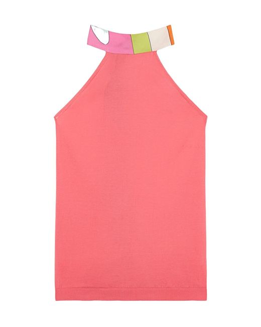 Emilio Pucci Pink Pucci Printed-Collar Halterneck Top