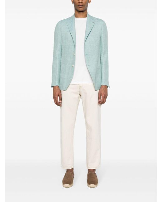 Tagliatore Blue Notched-Lapels Single-Breasted Blazer for men