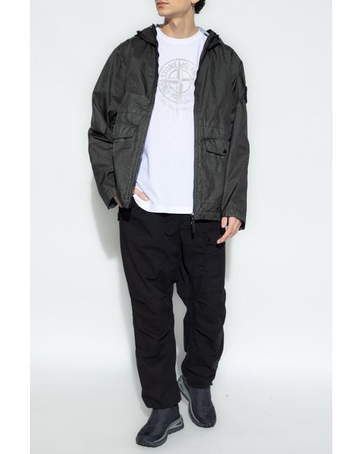 Stone Island White Logo Printed Crewneck T-Shirt for men