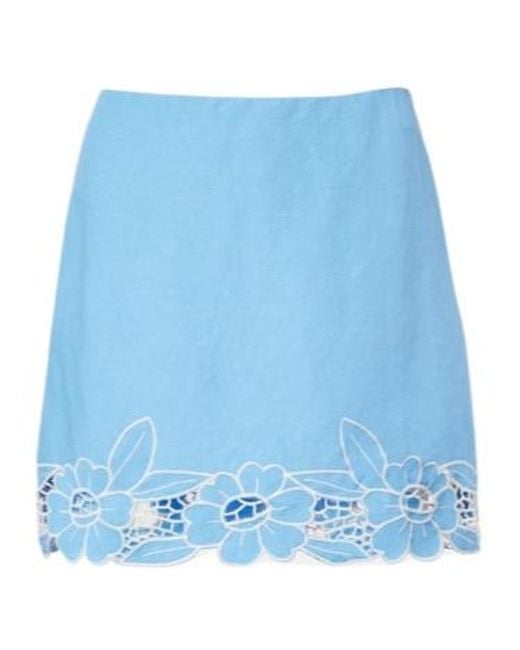 Rixo Blue Nancye Cutout Linen-Blend Miniskirt