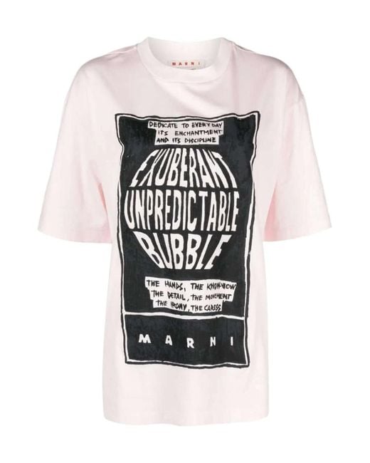 Marni White Slogan Printed T Crewneck T-Shirt
