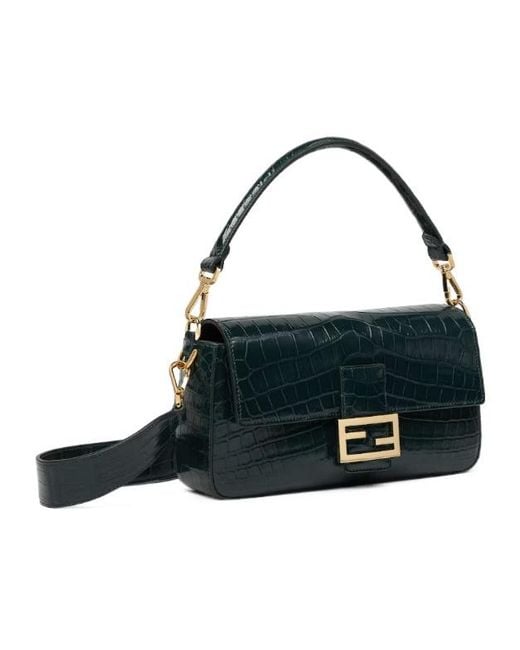 Fendi Black Baguette Racing Crocodile Bag