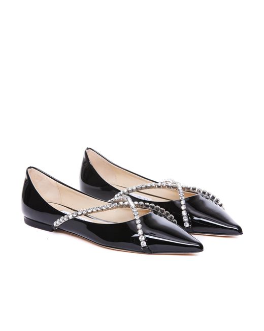 Jimmy Choo White Genevi Crystal-Embellished Ballerina Shoes