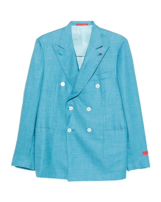 Isaia Blue Long-Sleeved Suit Jacket for men