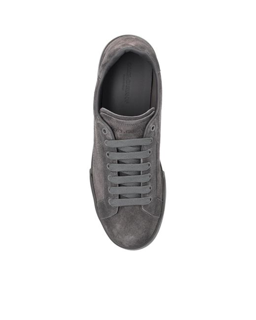 Dolce & Gabbana Gray Portofino Logo Perforated Sneakers for men