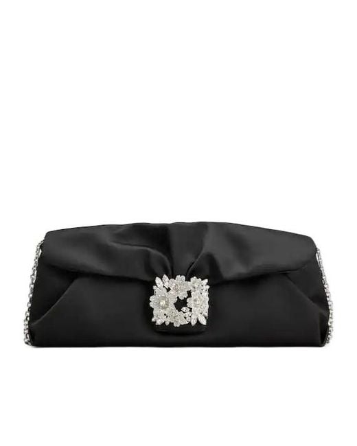 Roger Vivier Black Effrolessons Embellished Foldover Top Clutch Bag