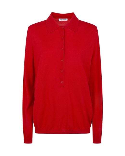 Frankie Shop Red Tala Knit V-Neck Polo Shirt