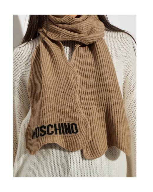 Moschino Brown Logo Ribbed Scarf for men