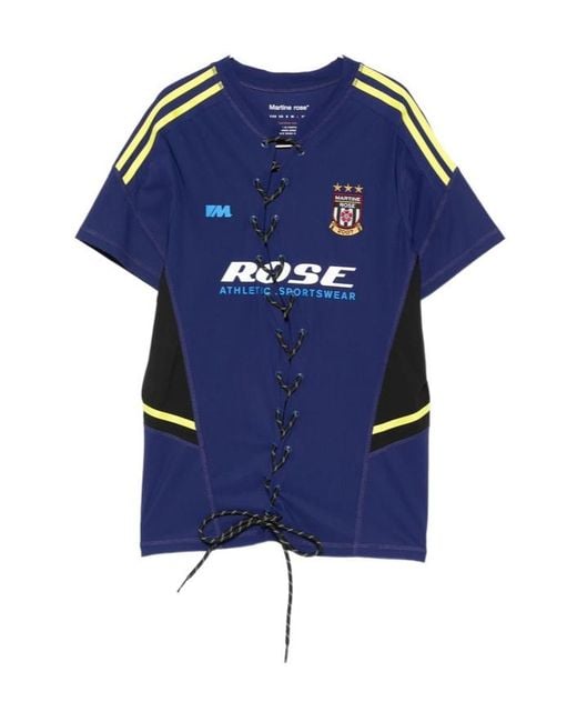 Martine Rose Blue Lace-Up Logo-Print T-Shirt