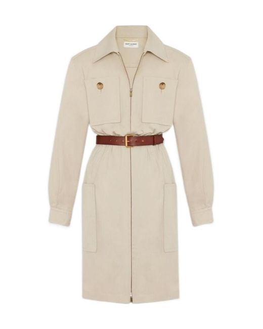 Saint Laurent Natural Saharienne Belted Dress