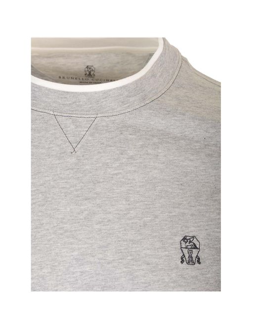 Brunello Cucinelli White Logo Embroidered Layered T-Shirt for men