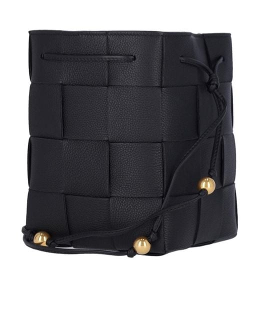 Bottega Veneta Black Cassette Logo Knitted Shoulder Bag