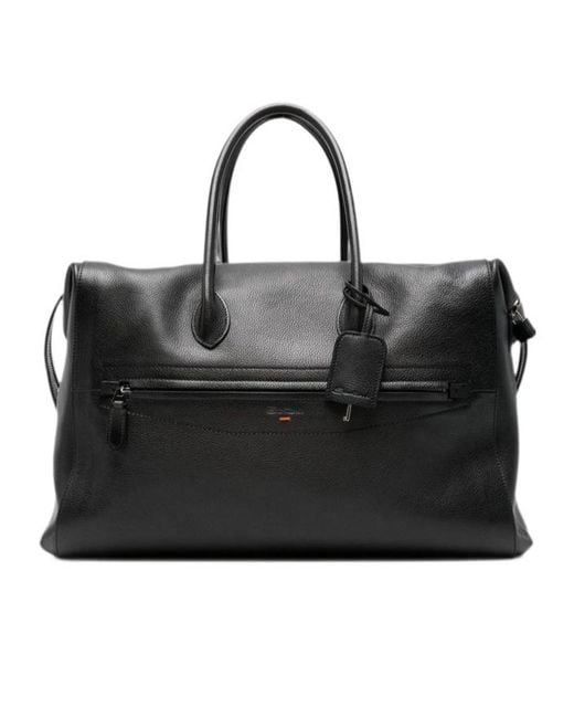 Santoni Black Grained-Leather Holdalls Bag for men