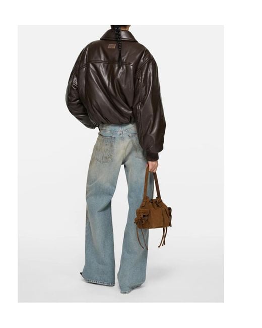 Acne Brown Faux Leather Bomber Jacket