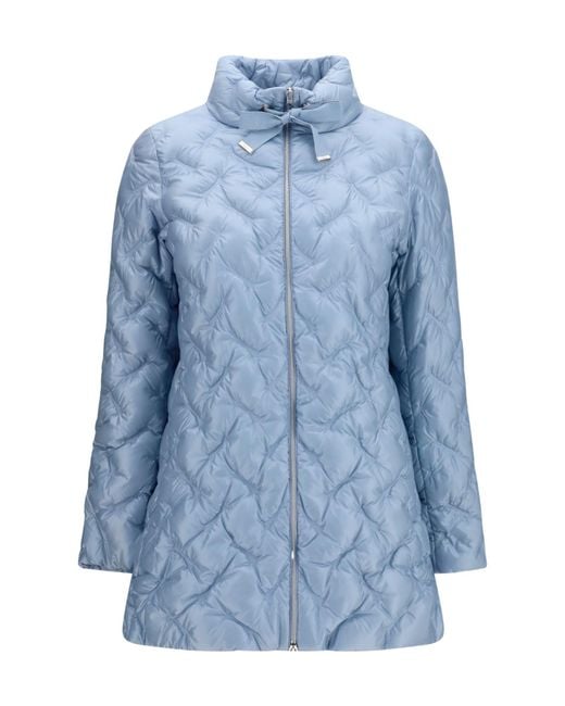 Herno Blue Midi Quilted High-Neck Jacket