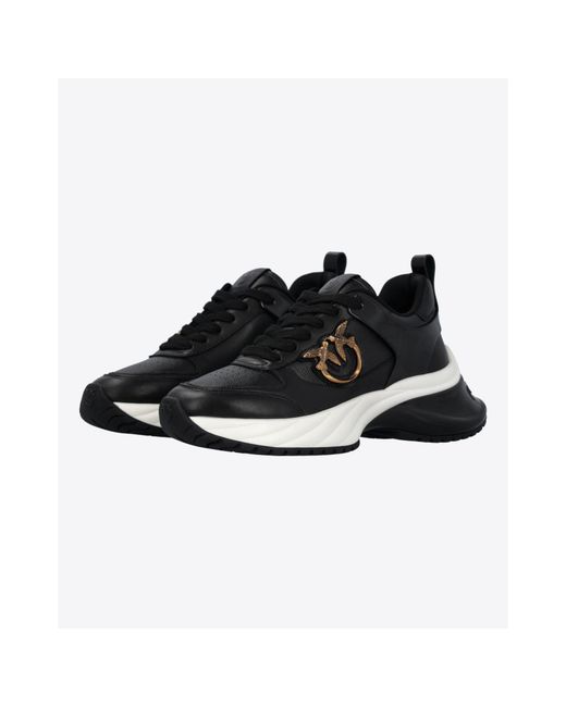 Pinko Black Logo Plaque Round Toe Sneakers