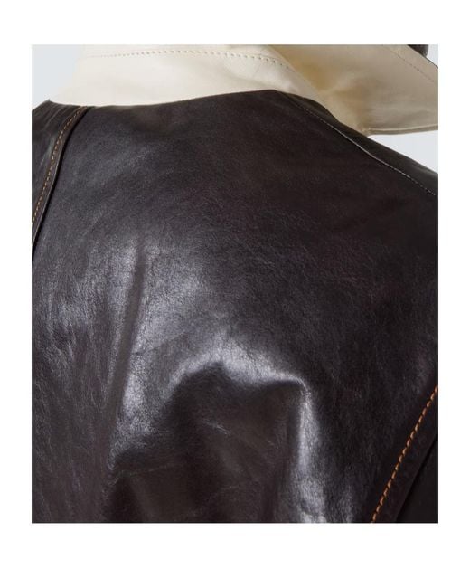 Wales Bonner Black Prince Leather Varsity Jacket for men