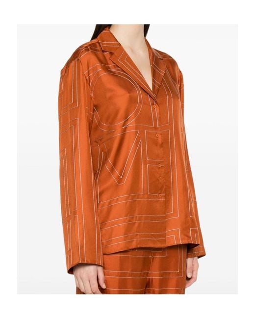 Totême Orange Shirt With Notched Collar And All-Over Logo Print