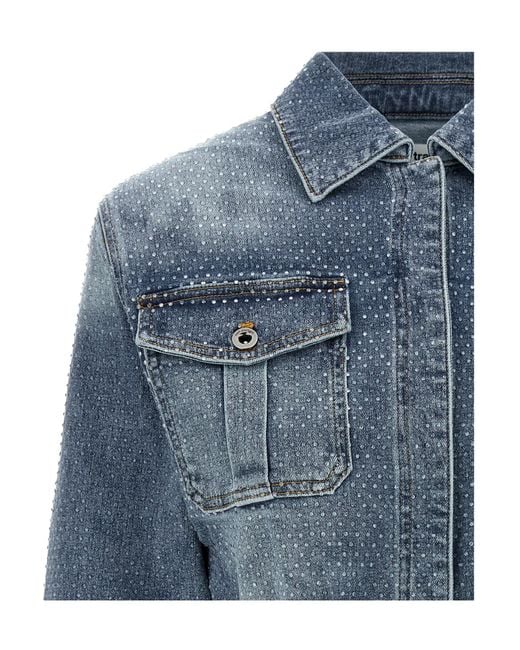 Self-Portrait Blue Embellished Denim Playsuit