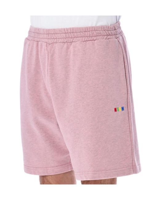 MSGM Pink Logo Embroidered Shorts for men