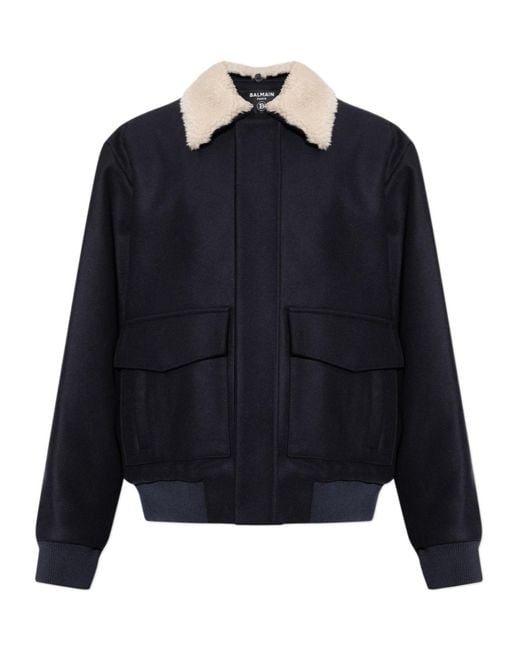 Balmain Blue Detachable Collar Bomber Jacket for men