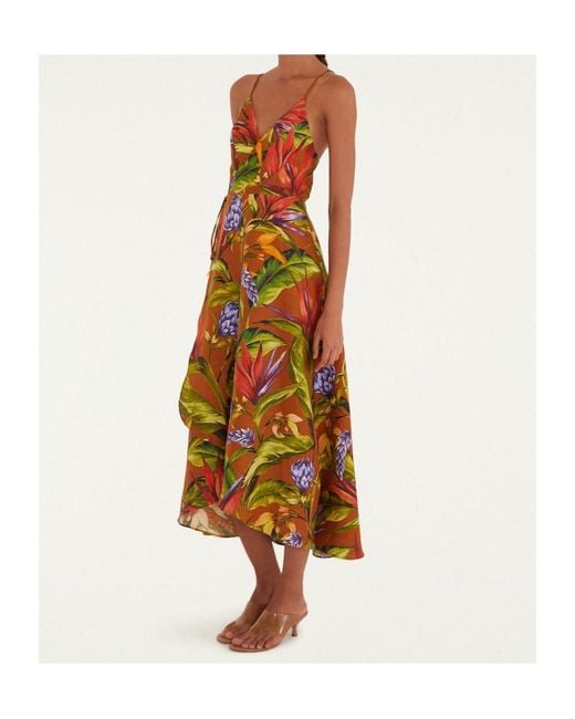 Farm Rio Brown Floral-Print Midi Dress
