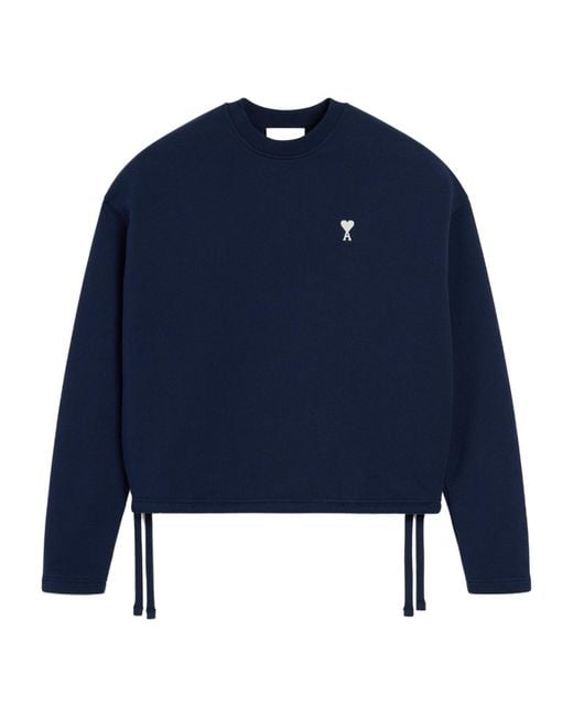 AMI Blue Logo Embroidered Cropped Sweatshirt