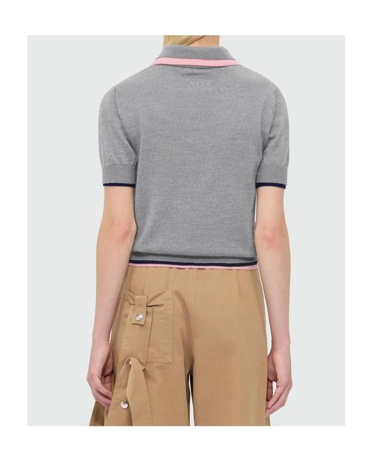 MSGM Gray Contrast Trim Polo Knitted Top
