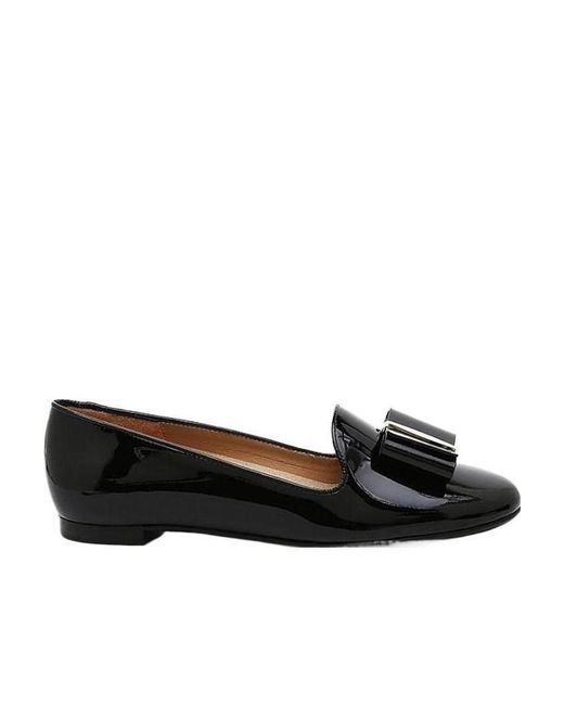 Ferragamo Black Bow-Decorated Flat Shoes