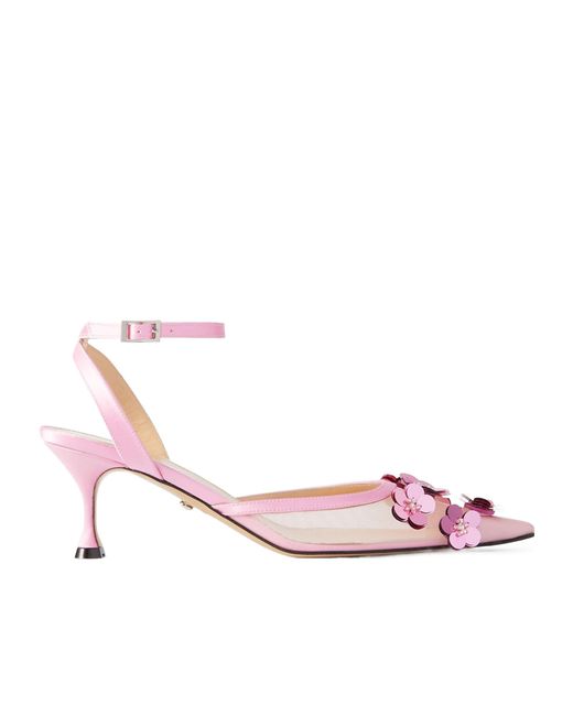 Mach & Mach Pink Satin-Trimmed Mesh Pumps