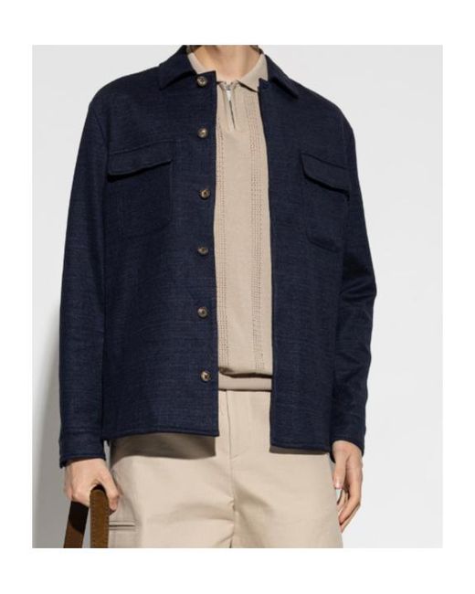 Eleventy Blue Chest Pocket Long-Sleeved Shirt for men