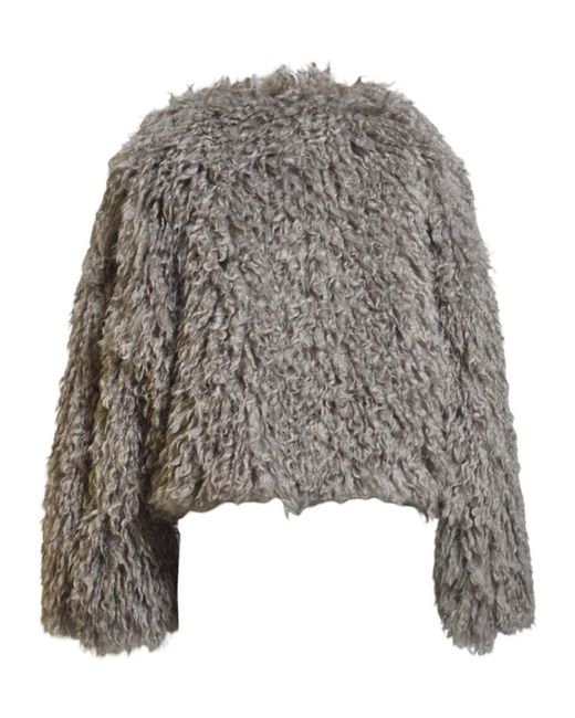 Tagliatore Gray Faux-Fur Crewneck Jacket