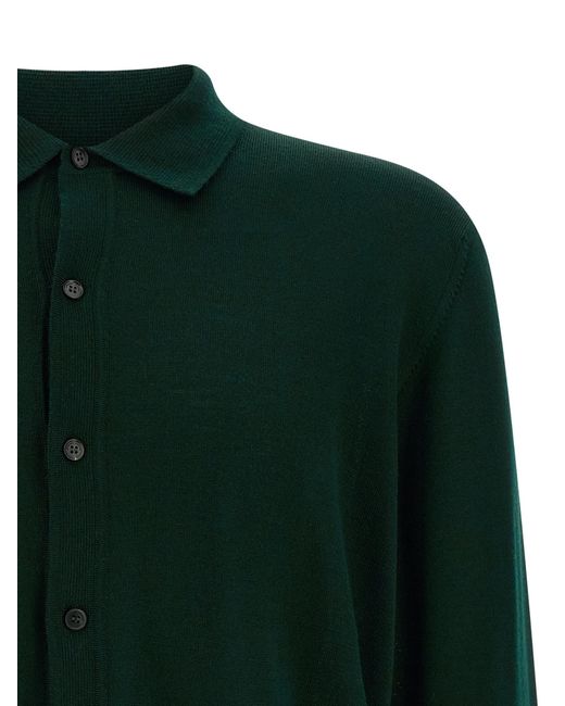Roberto Collina Green Shirt-Collar Button Cardigan for men