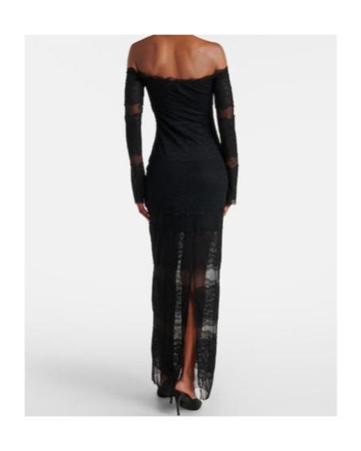 Blumarine Black Off-Shoulder Lace Tulle Maxi Dress