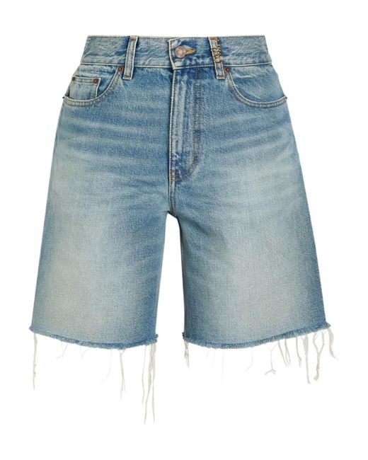 Chloé Blue Versatile High-Rise Frayed Denim Bermuda Shorts