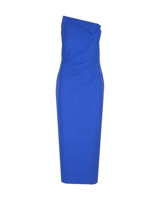 Roland Mouret Blue Sleeveless Asymmetric Midi Dress