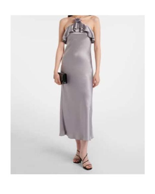 Rodarte Gray Floral-Appliqué Silk Charmeuse Slip Dress