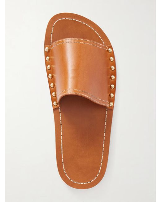 Totême  Brown Studded Leather Slides