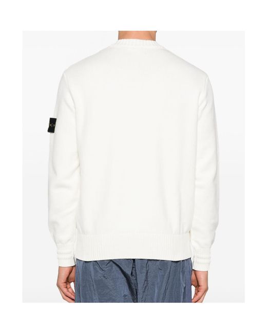Stone Island White Logo Patch Crewneck Jumper for men