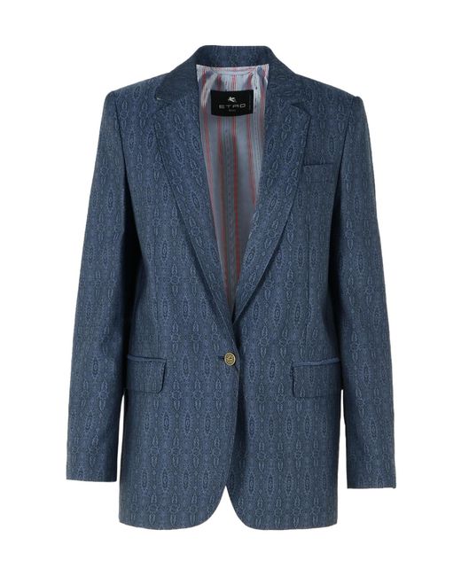 Etro Blue Paisley Printed Blazer