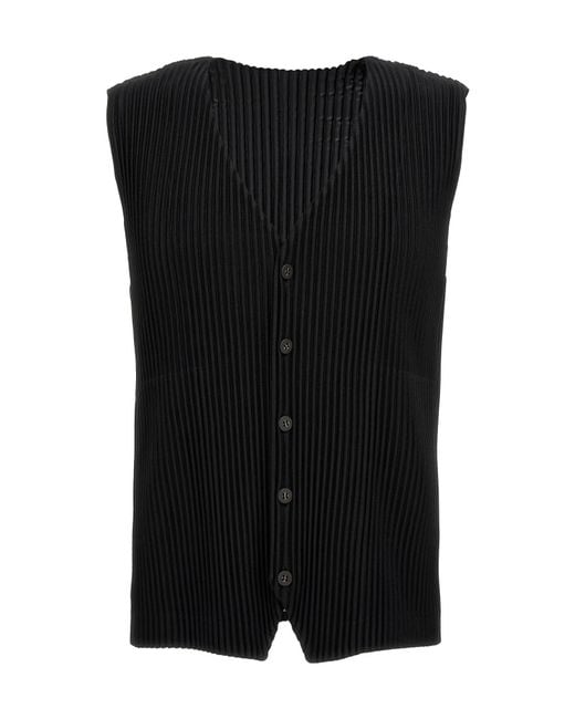 Homme Plissé Issey Miyake Black Homme Plissé Issey Miyake Pleated V-Neck Button-Down Waistcoat for men
