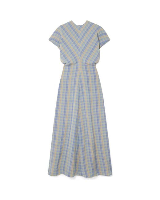 Totême  Blue Pleated Checked Dress