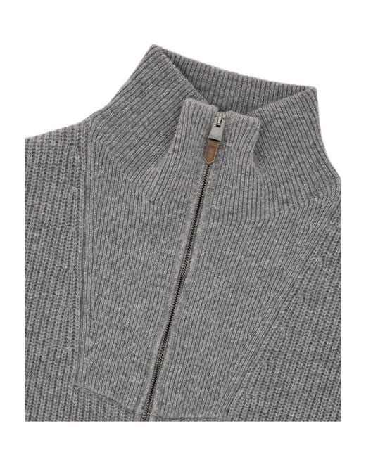 Canali Gray Melange Wool And Cashmere Zippered Cardigan for men