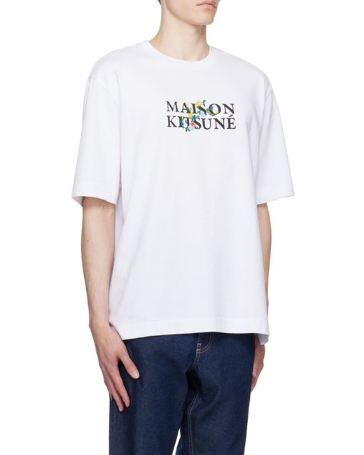 Maison Kitsuné White Maison Kitsuné Logo Printed Crewneck T-Shirt for men