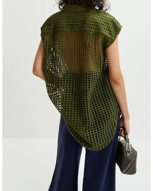 Essentiel Antwerp Green Mesh Sleeveless Shirt With Bead Embellishments