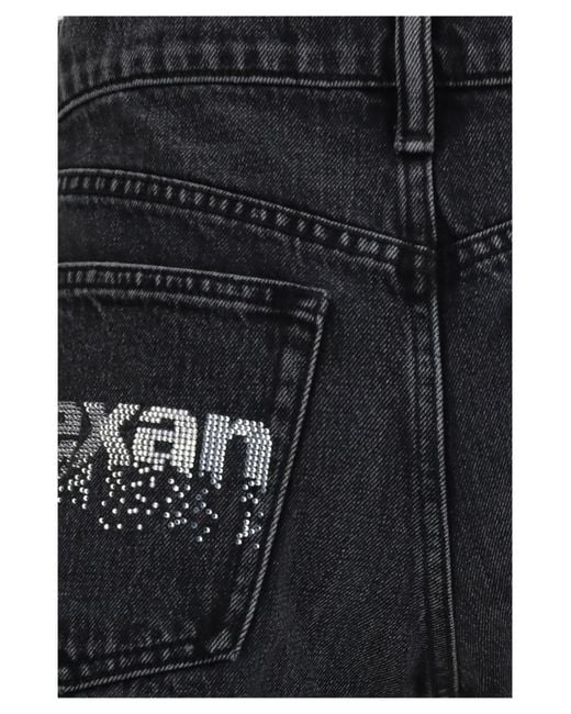 Alexander Wang Black Crystal Logo Denim Shorts